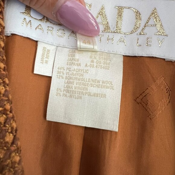 Vintage Escada Margaretha Ley Wool Blend Tweed Blazer Orange Size 14 Gold Button - Picture 10 of 15